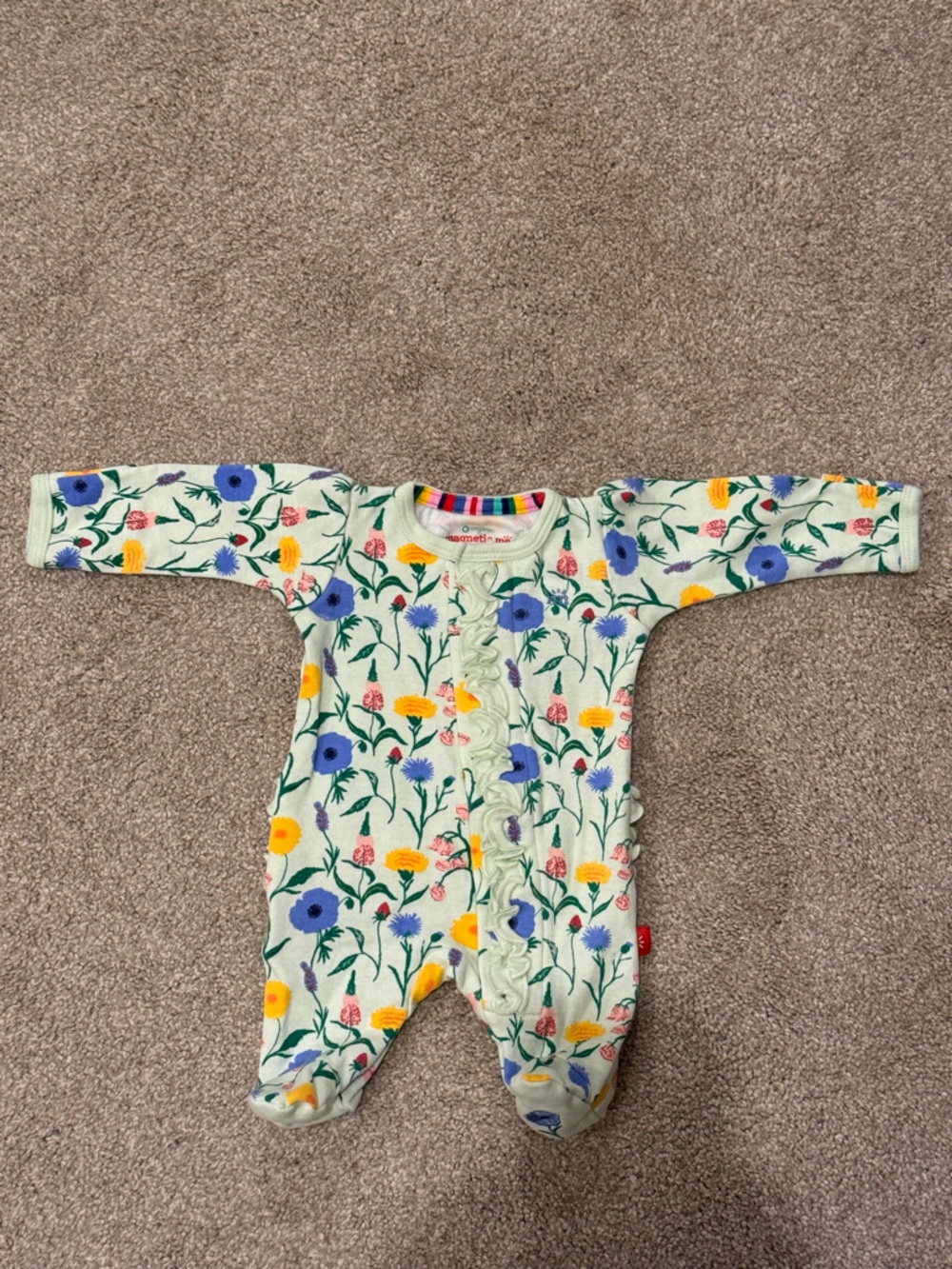 Magnetic Me Mint Floral Footie with Blue, Yellow and Pink Flowers